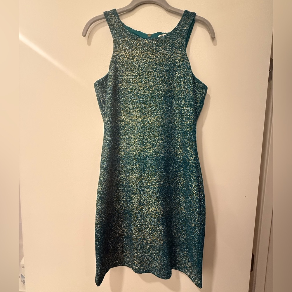 Speechless Teal and Gold Mini Dress